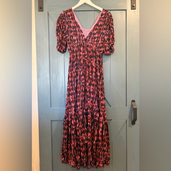 By Anthropologie Printed Ruched-Sleeve Maxi Dress Size Small - Picture 3 of 11